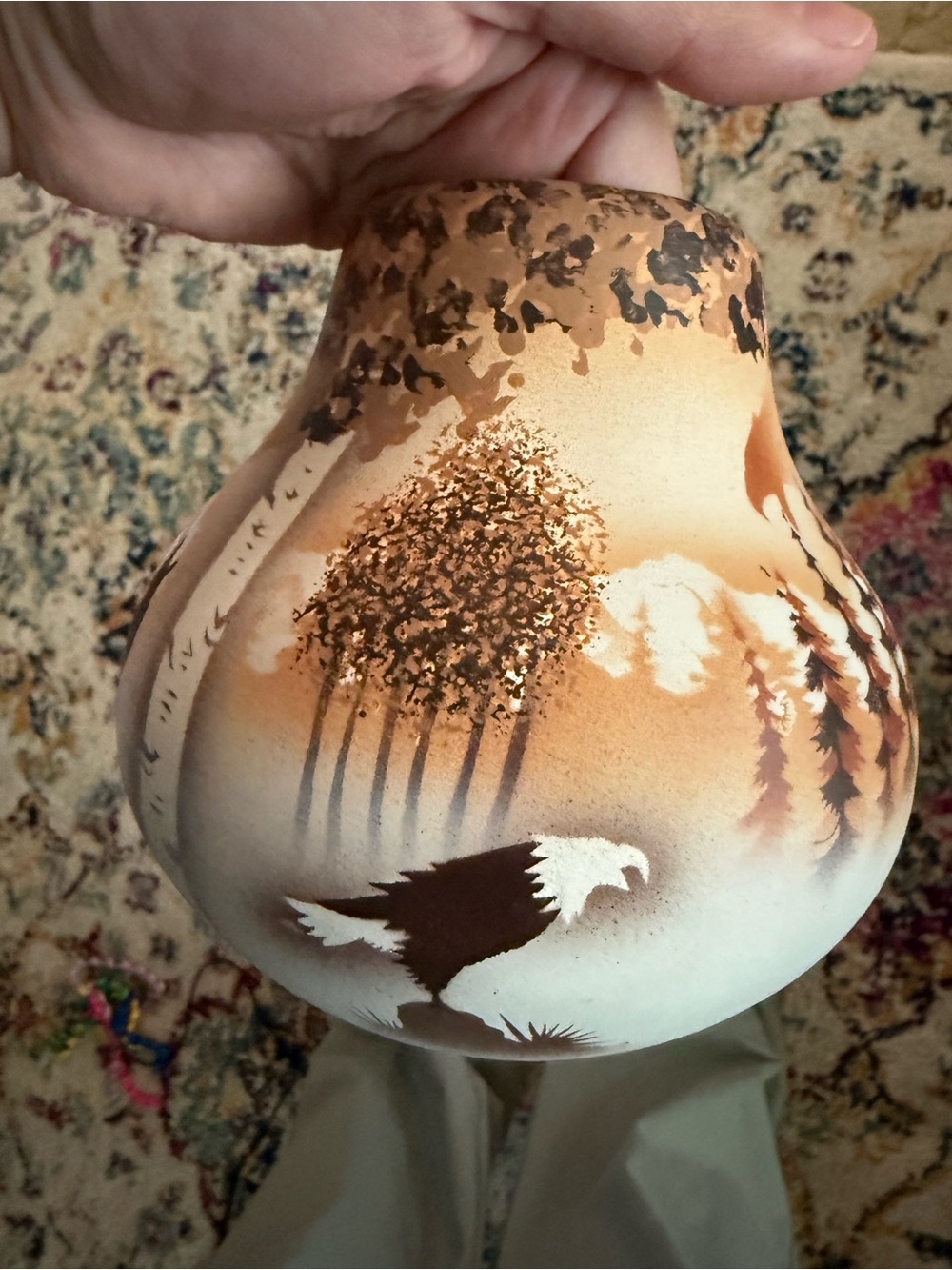 Hand-Painted Horsehair Birch, Eagle, “Calling Spirits” Vase in Earth Tone